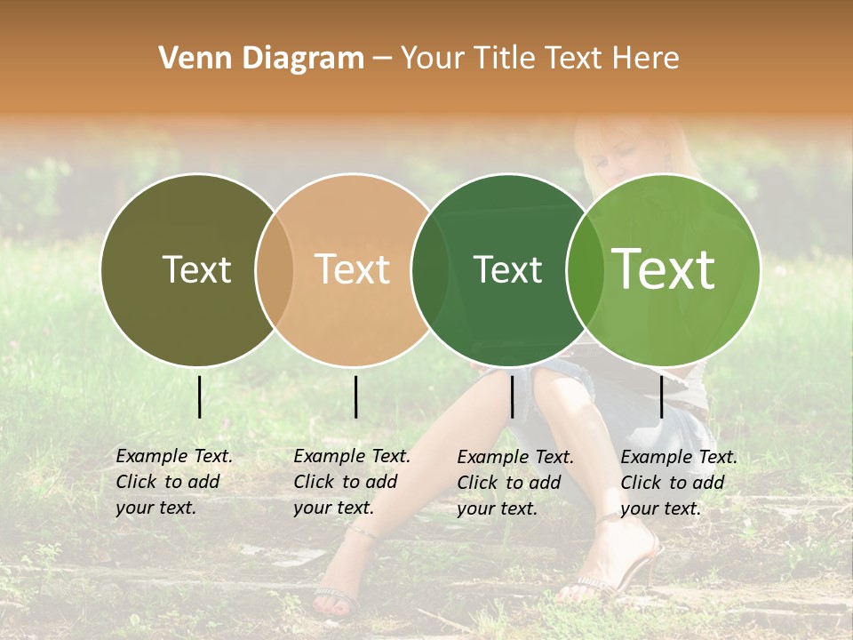A Woman Sitting In The Grass Using A Laptop Computer PowerPoint Template