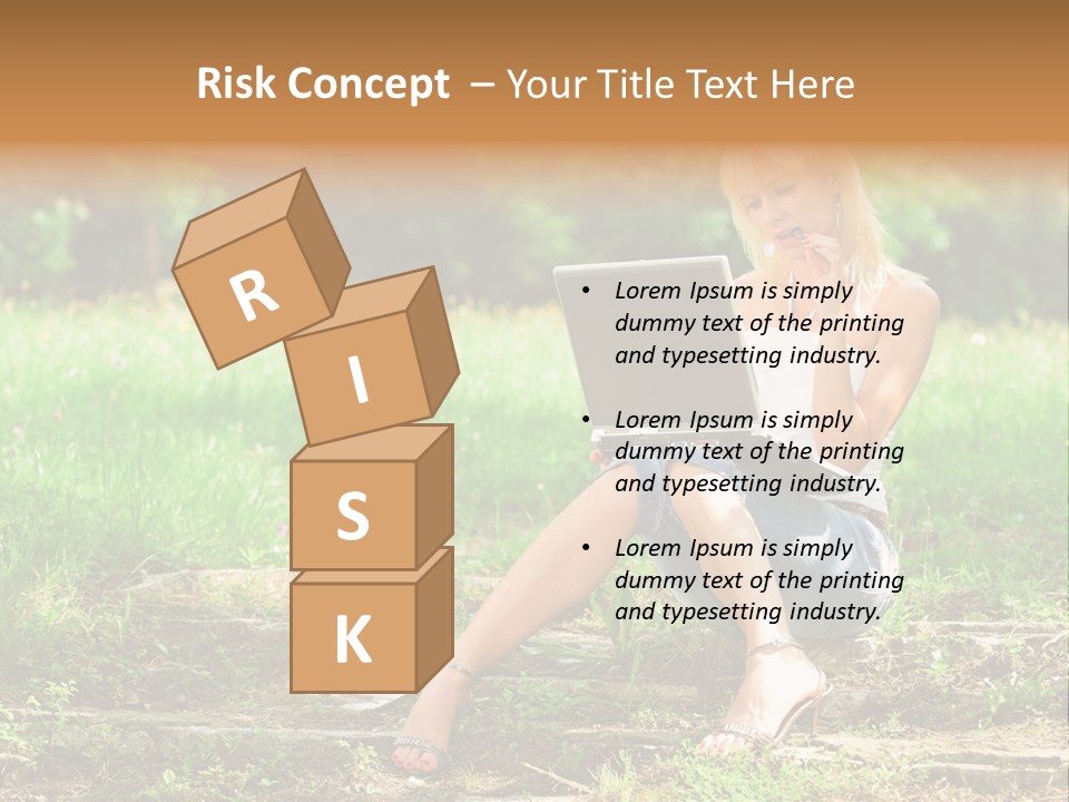 A Woman Sitting In The Grass Using A Laptop Computer PowerPoint Template