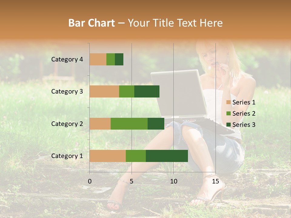A Woman Sitting In The Grass Using A Laptop Computer PowerPoint Template