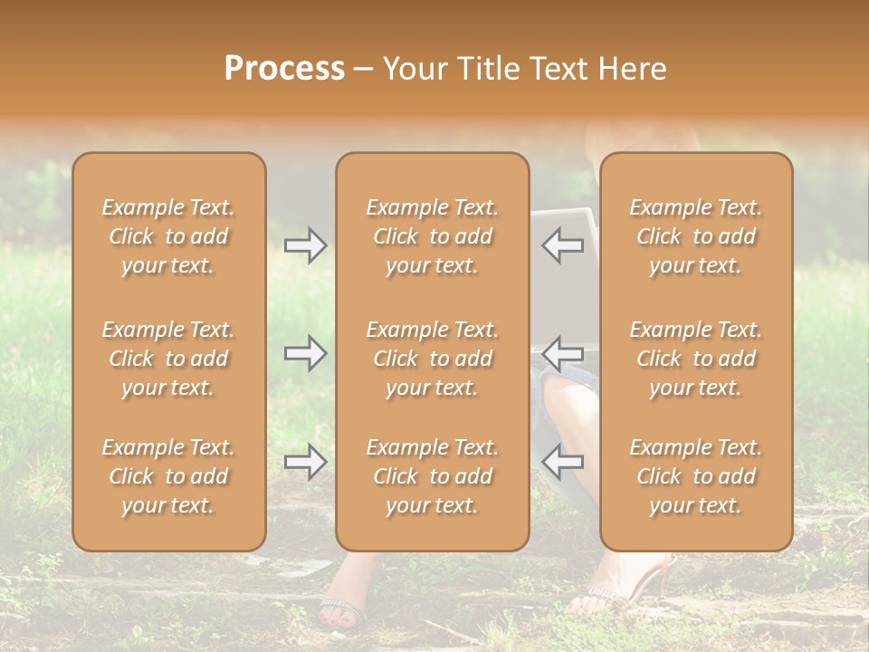 A Woman Sitting In The Grass Using A Laptop Computer PowerPoint Template
