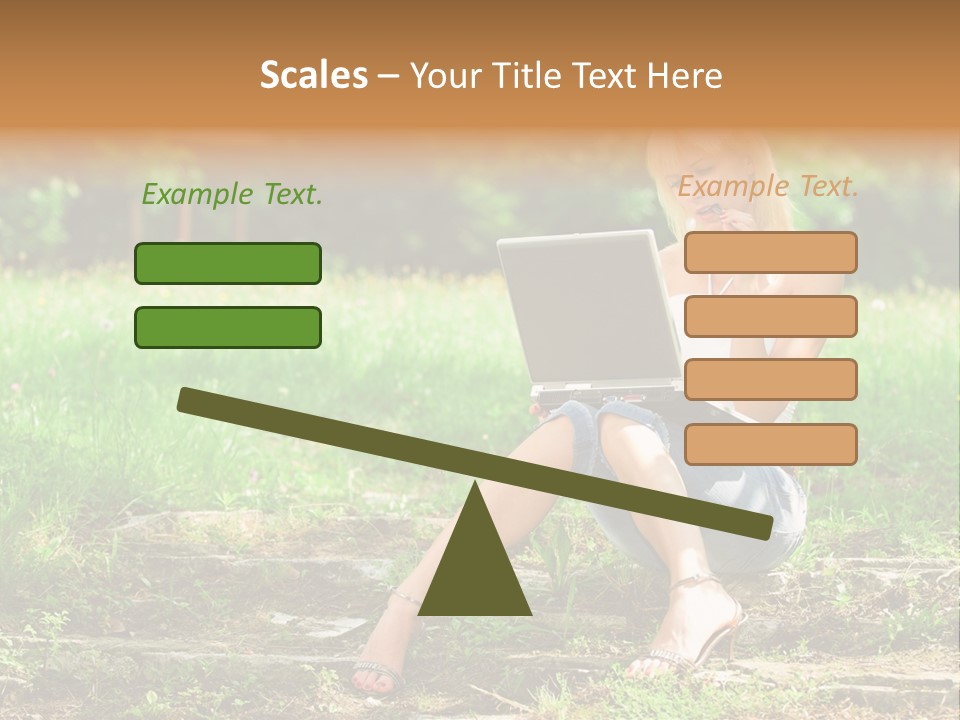 A Woman Sitting In The Grass Using A Laptop Computer PowerPoint Template
