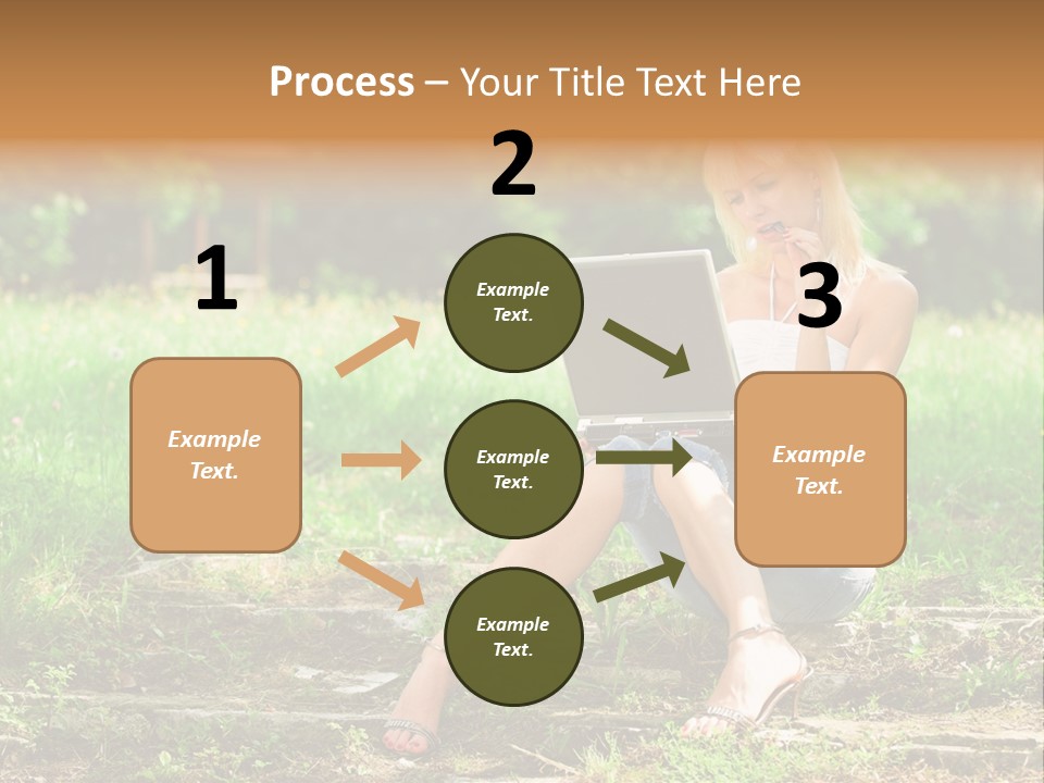 A Woman Sitting In The Grass Using A Laptop Computer PowerPoint Template