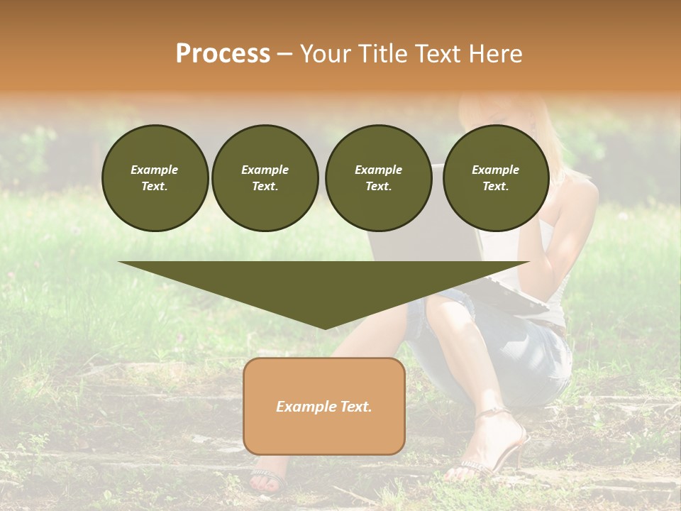 A Woman Sitting In The Grass Using A Laptop Computer PowerPoint Template