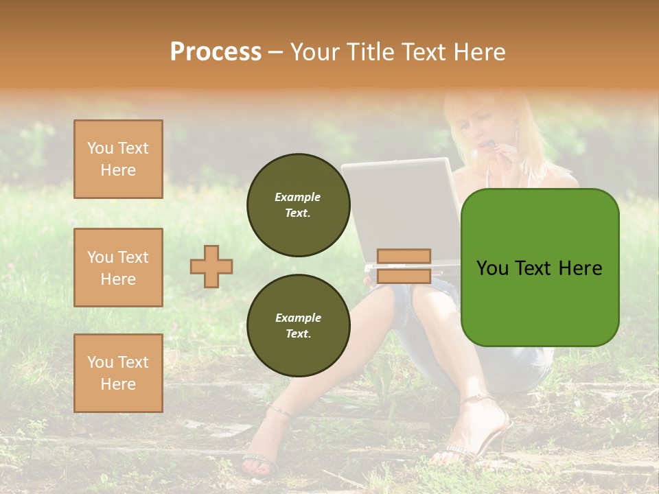A Woman Sitting In The Grass Using A Laptop Computer PowerPoint Template