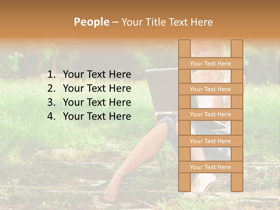 A Woman Sitting In The Grass Using A Laptop Computer PowerPoint Template