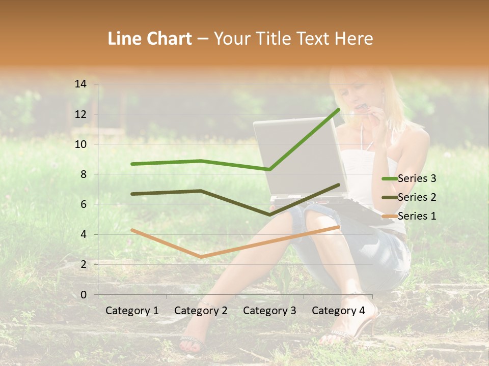 A Woman Sitting In The Grass Using A Laptop Computer PowerPoint Template
