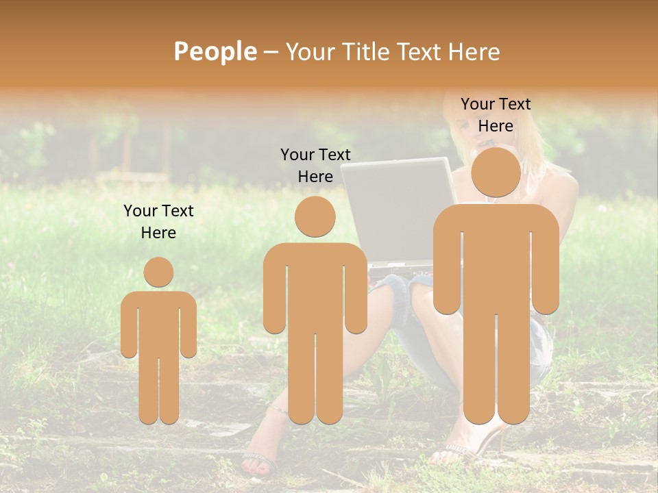 A Woman Sitting In The Grass Using A Laptop Computer PowerPoint Template