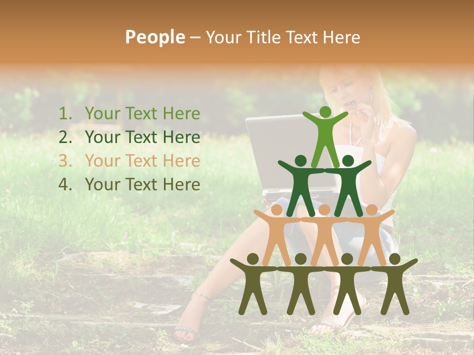 A Woman Sitting In The Grass Using A Laptop Computer PowerPoint Template