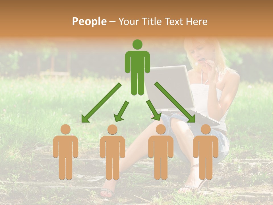A Woman Sitting In The Grass Using A Laptop Computer PowerPoint Template