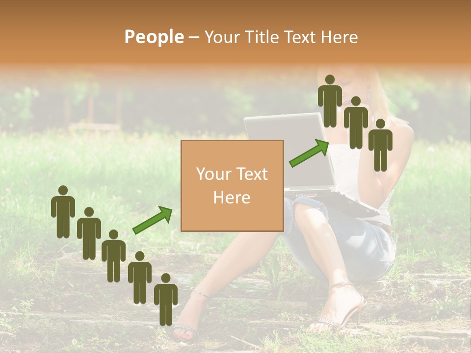 A Woman Sitting In The Grass Using A Laptop Computer PowerPoint Template