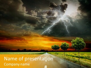 Water Night Landscape Roadway PowerPoint Template