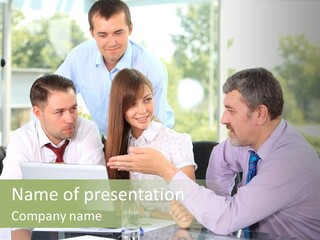 Smiling Work Laptop PowerPoint Template