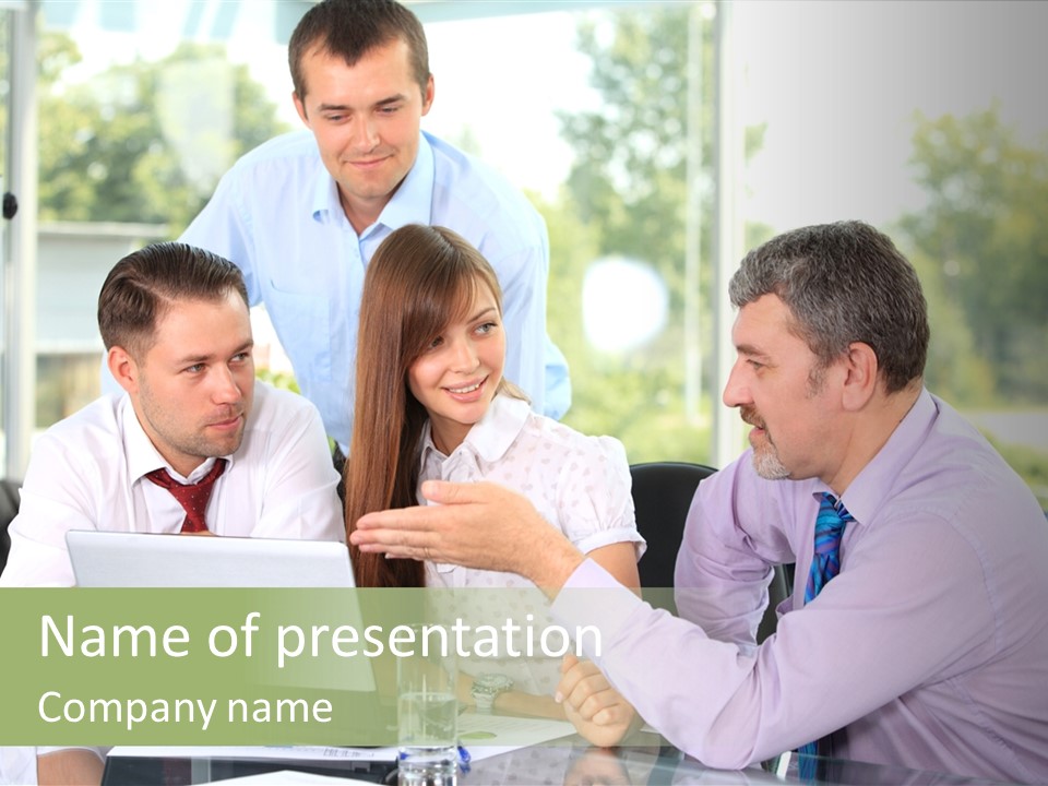 Smiling Work Laptop PowerPoint Template