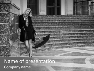 Standing Pensive Blond PowerPoint Template