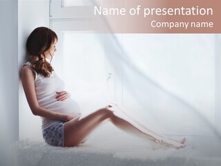 Caucasian Young Curtains PowerPoint Template