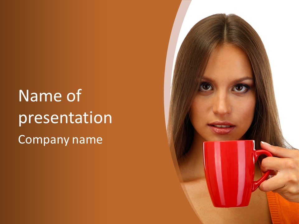 Brunette Person Mug PowerPoint Template