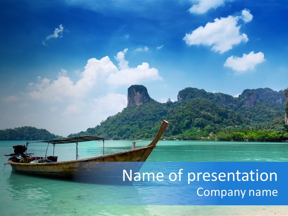 Paradise Boat Blue PowerPoint Template