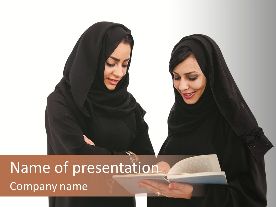 Muslim Women College Cellphone PowerPoint Template
