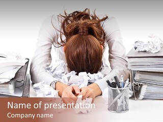 Desk Stressed Worker PowerPoint Template