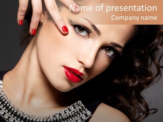 Female Red Manicure Fingers PowerPoint Template