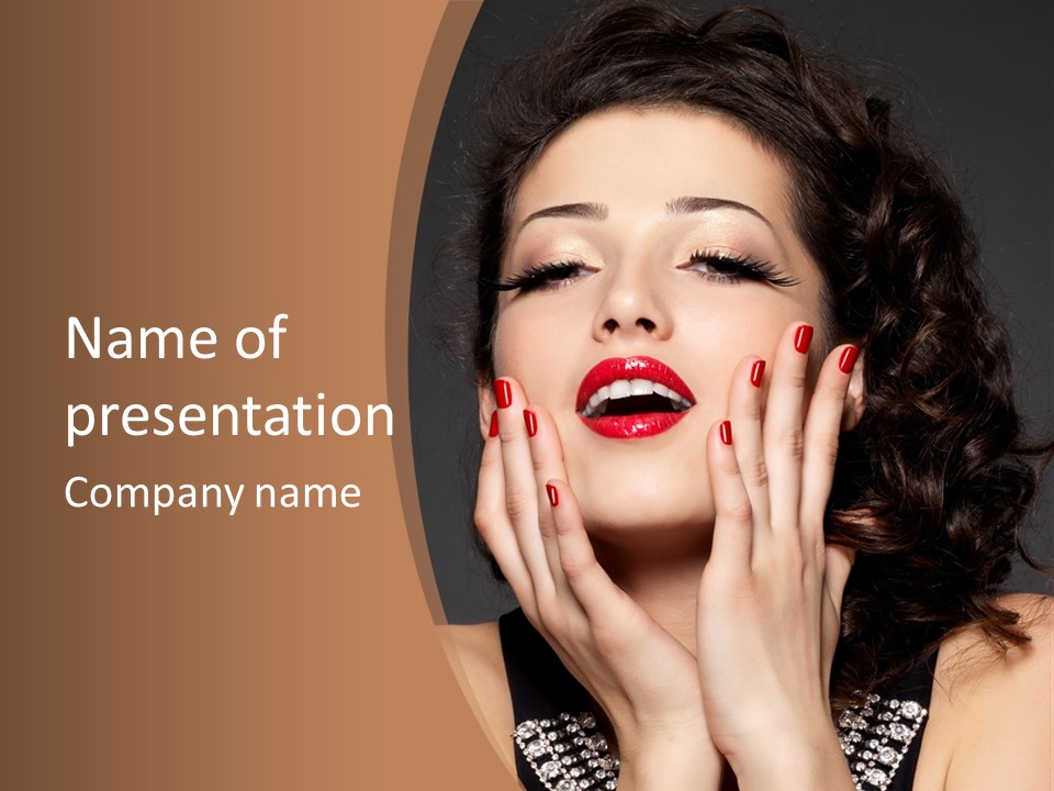 Black Hairs Manicure Woman Face PowerPoint Template