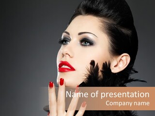 Woman Hairstyle High Contrast Red Manicure PowerPoint Template