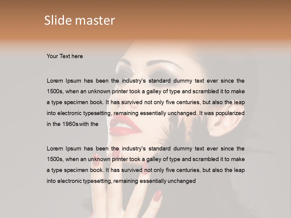 Woman Hairstyle High Contrast Red Manicure PowerPoint Template