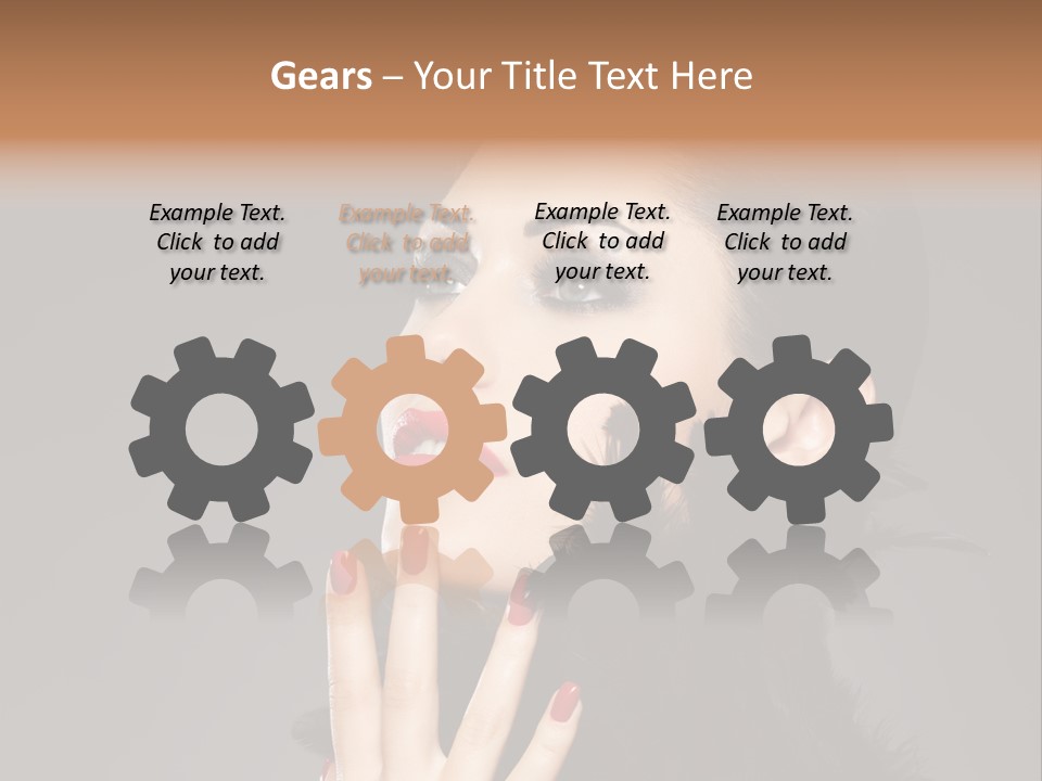 Woman Hairstyle High Contrast Red Manicure PowerPoint Template