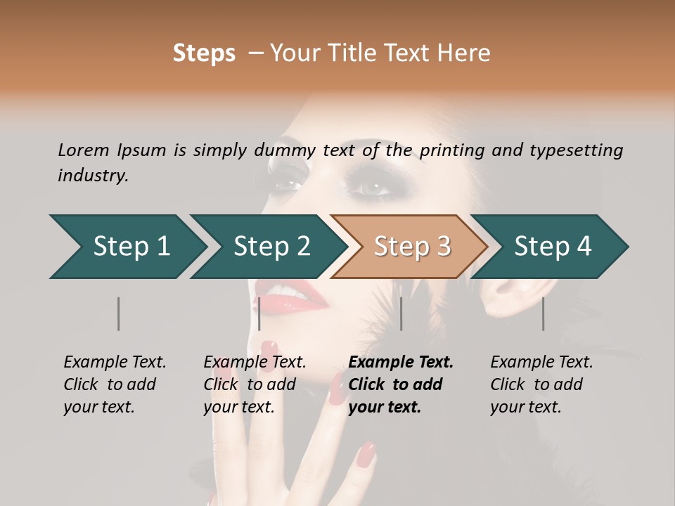 Woman Hairstyle High Contrast Red Manicure PowerPoint Template