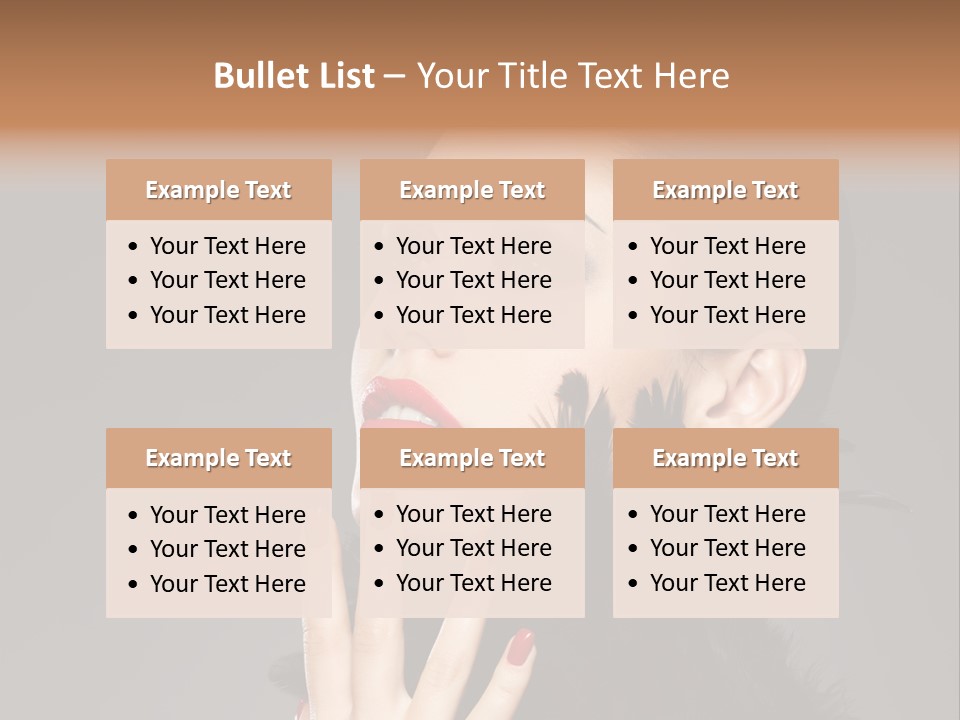 Woman Hairstyle High Contrast Red Manicure PowerPoint Template