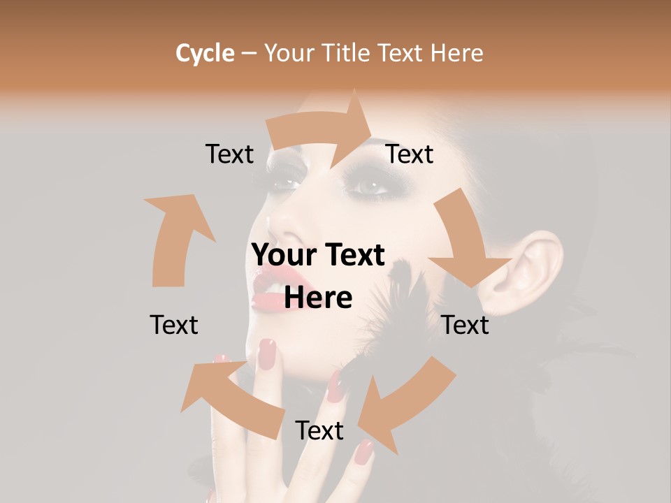 Woman Hairstyle High Contrast Red Manicure PowerPoint Template