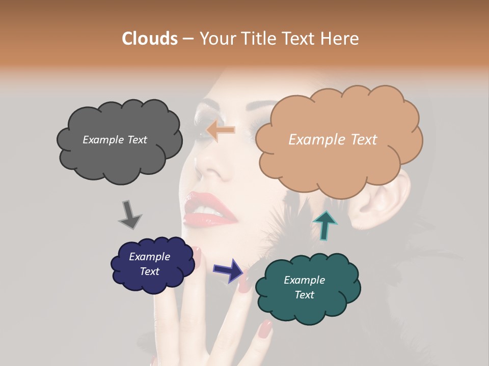 Woman Hairstyle High Contrast Red Manicure PowerPoint Template