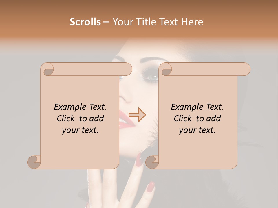 Woman Hairstyle High Contrast Red Manicure PowerPoint Template