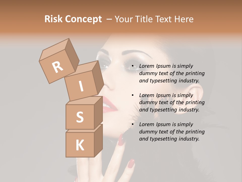 Woman Hairstyle High Contrast Red Manicure PowerPoint Template