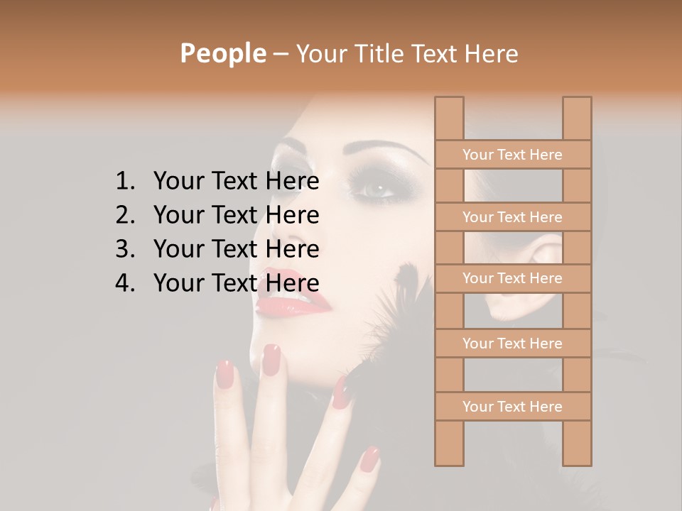 Woman Hairstyle High Contrast Red Manicure PowerPoint Template