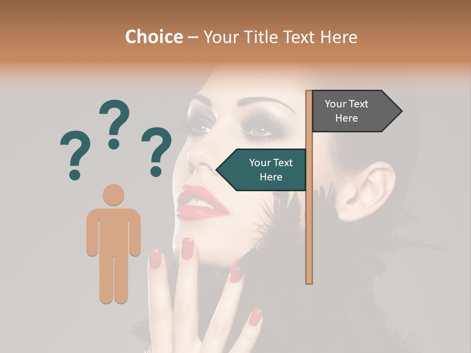 Woman Hairstyle High Contrast Red Manicure PowerPoint Template