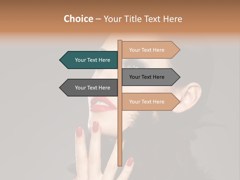 Woman Hairstyle High Contrast Red Manicure PowerPoint Template