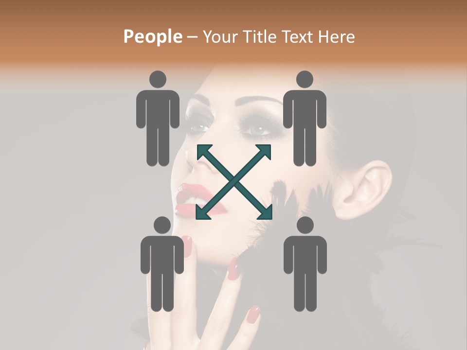 Woman Hairstyle High Contrast Red Manicure PowerPoint Template