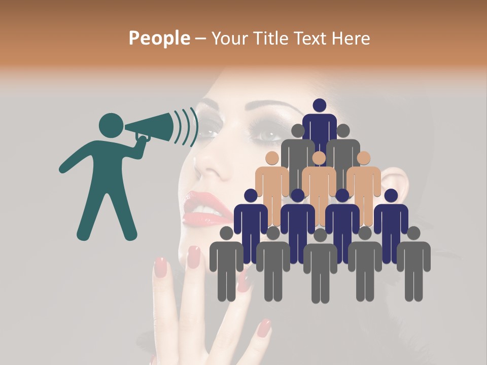 Woman Hairstyle High Contrast Red Manicure PowerPoint Template