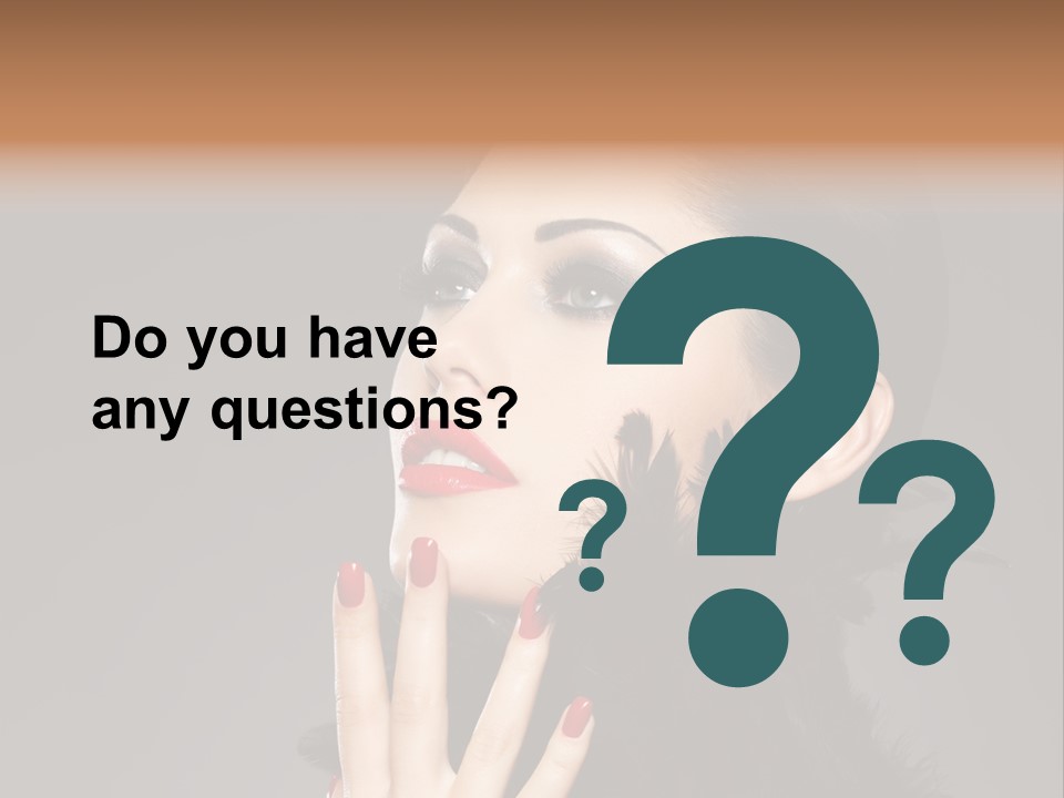 Woman Hairstyle High Contrast Red Manicure PowerPoint Template