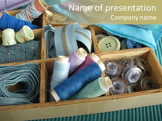 Wood Box Sewing Box Thread PowerPoint Template