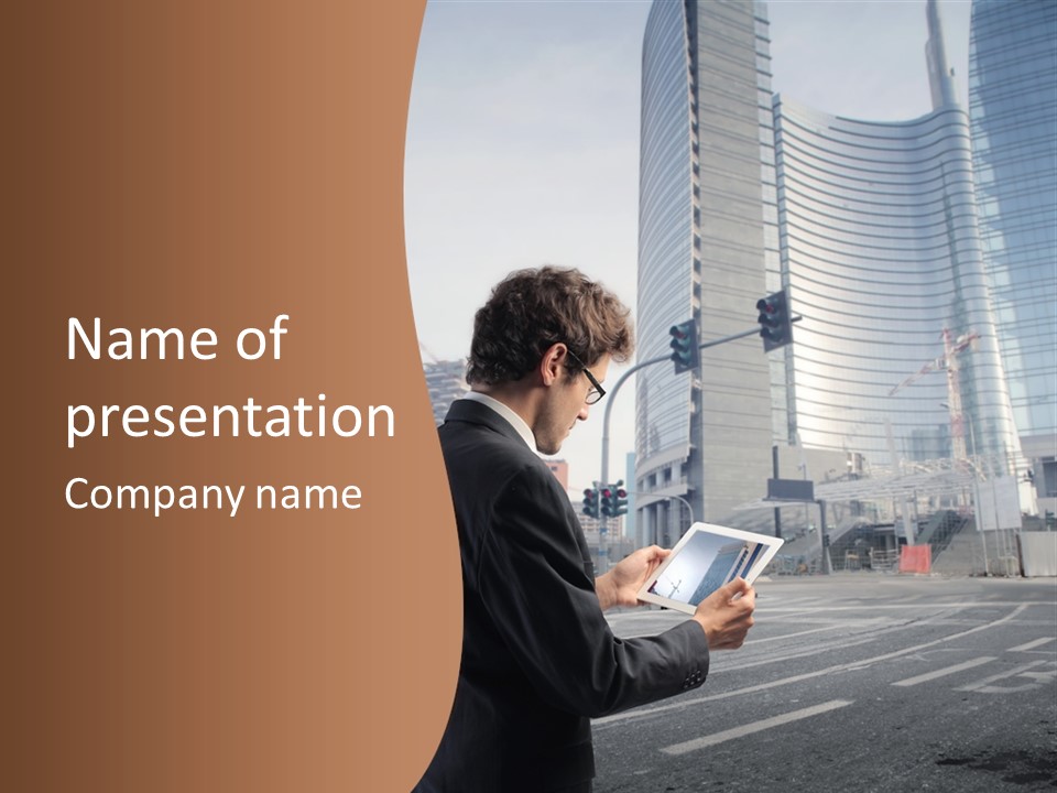 Crane Businessman Building PowerPoint Template