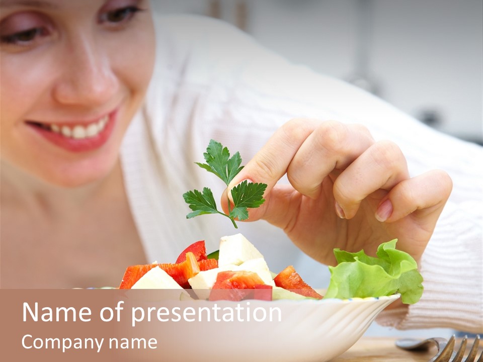 Female Dinner Indoors PowerPoint Template