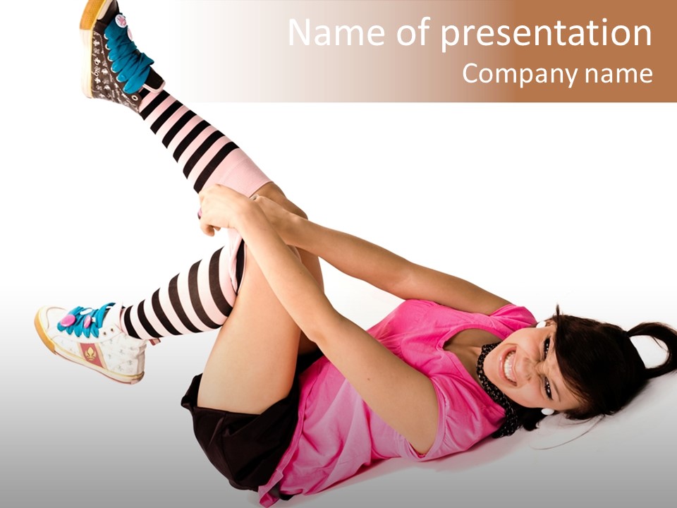 A Woman In A Pink Shirt And Black And White Striped Socks PowerPoint Template