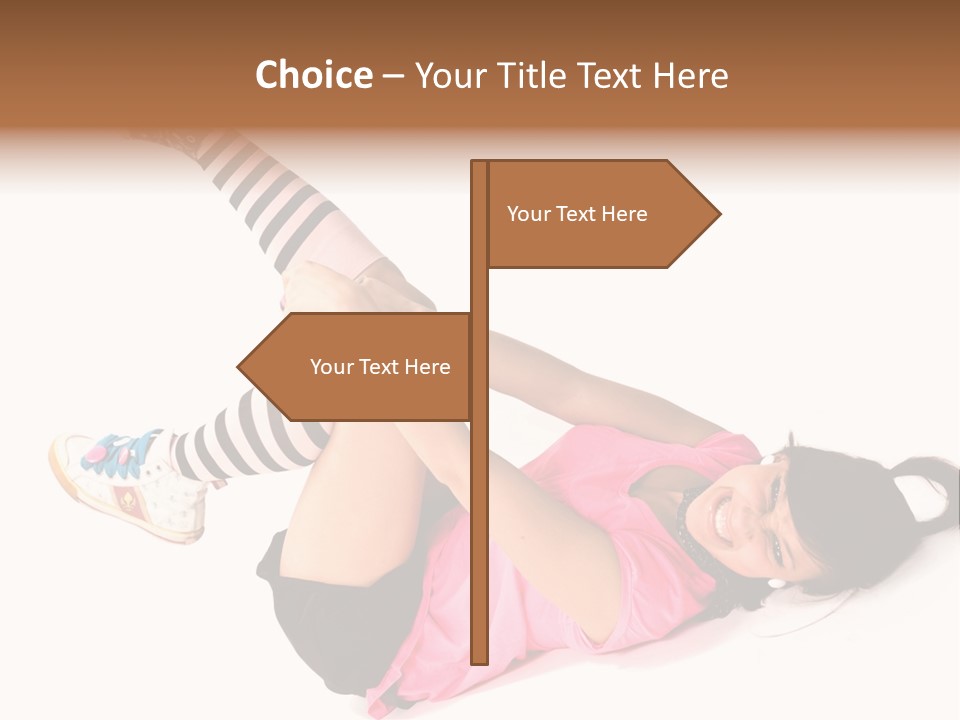 A Woman In A Pink Shirt And Black And White Striped Socks PowerPoint Template