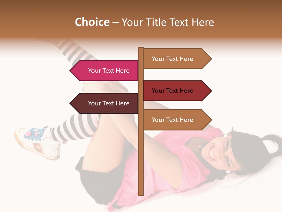 A Woman In A Pink Shirt And Black And White Striped Socks PowerPoint Template