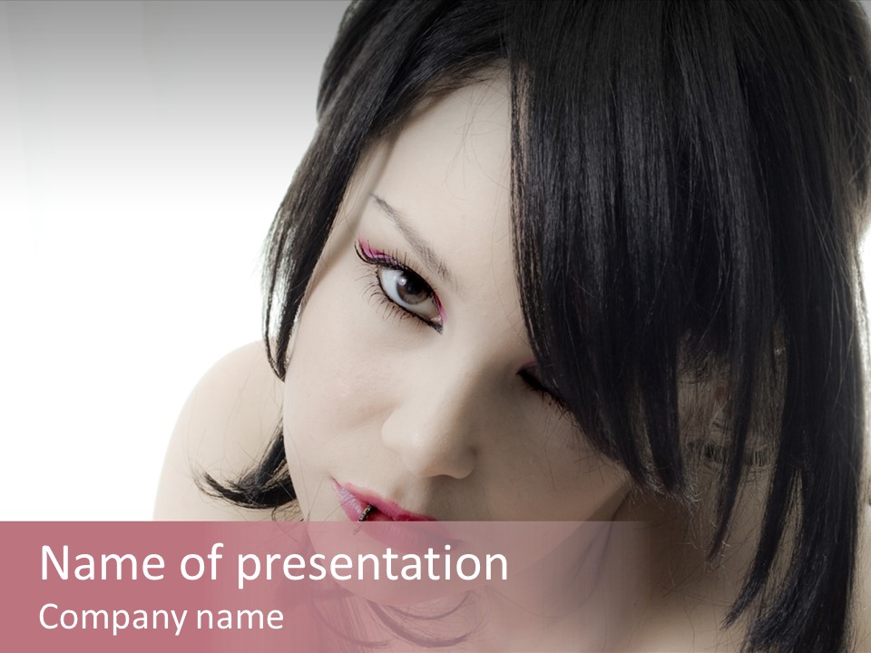 A Woman With Black Hair And Pink Lipstick PowerPoint Template