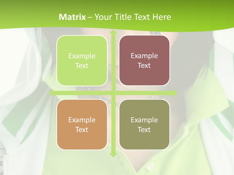 A Woman In A Green Shirt With A Hoodie Over Her Head PowerPoint Template