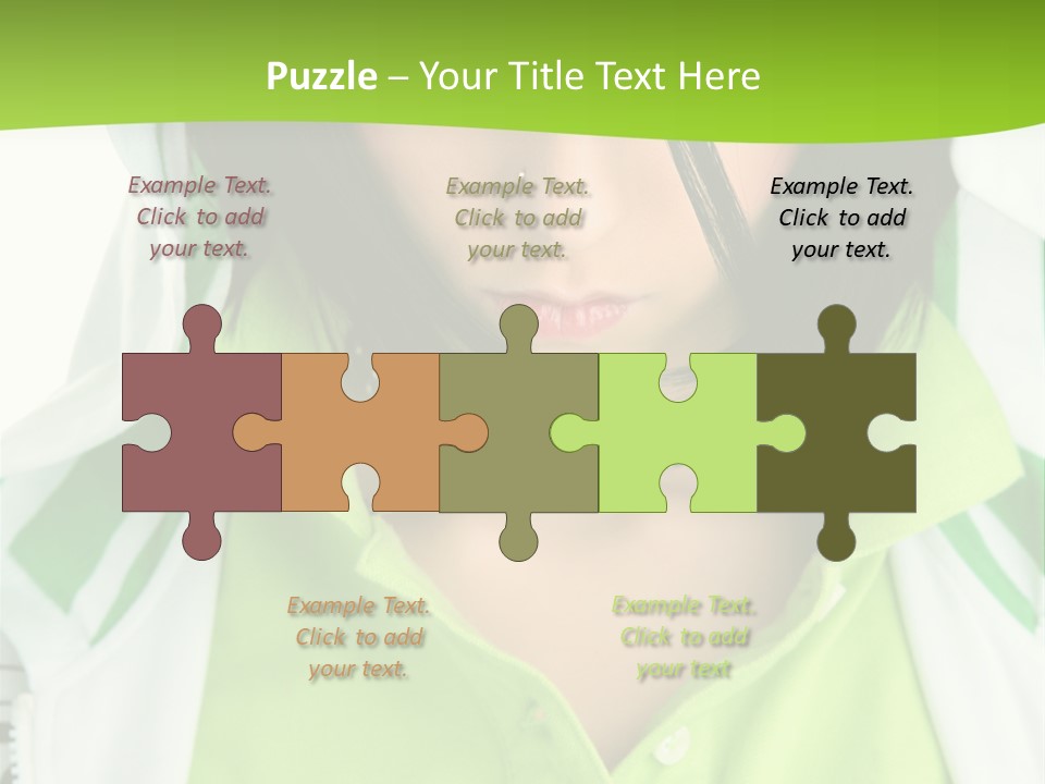 A Woman In A Green Shirt With A Hoodie Over Her Head PowerPoint Template