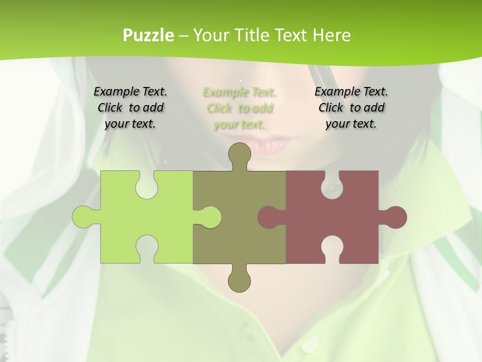 A Woman In A Green Shirt With A Hoodie Over Her Head PowerPoint Template